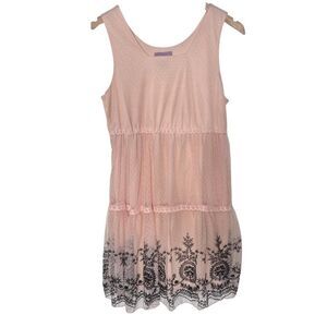 Ultra Pink Lace Tiered Tunic Dress Light Pink Black Y2K Fairy Size Medium